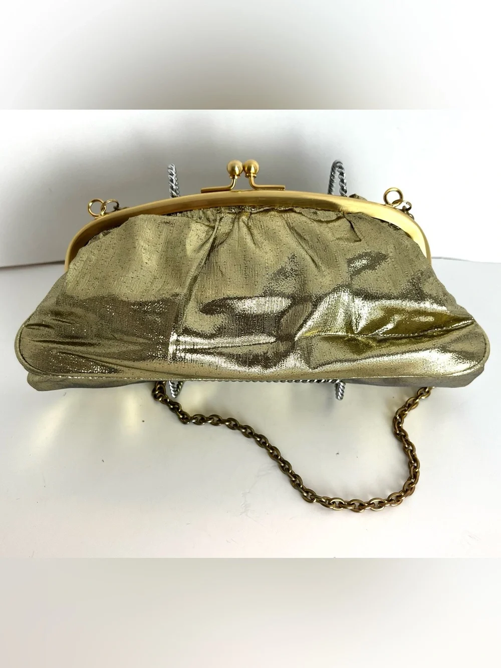 Gold Floral Accent Evening Clutch with Chain Strap by Sondra Roberts